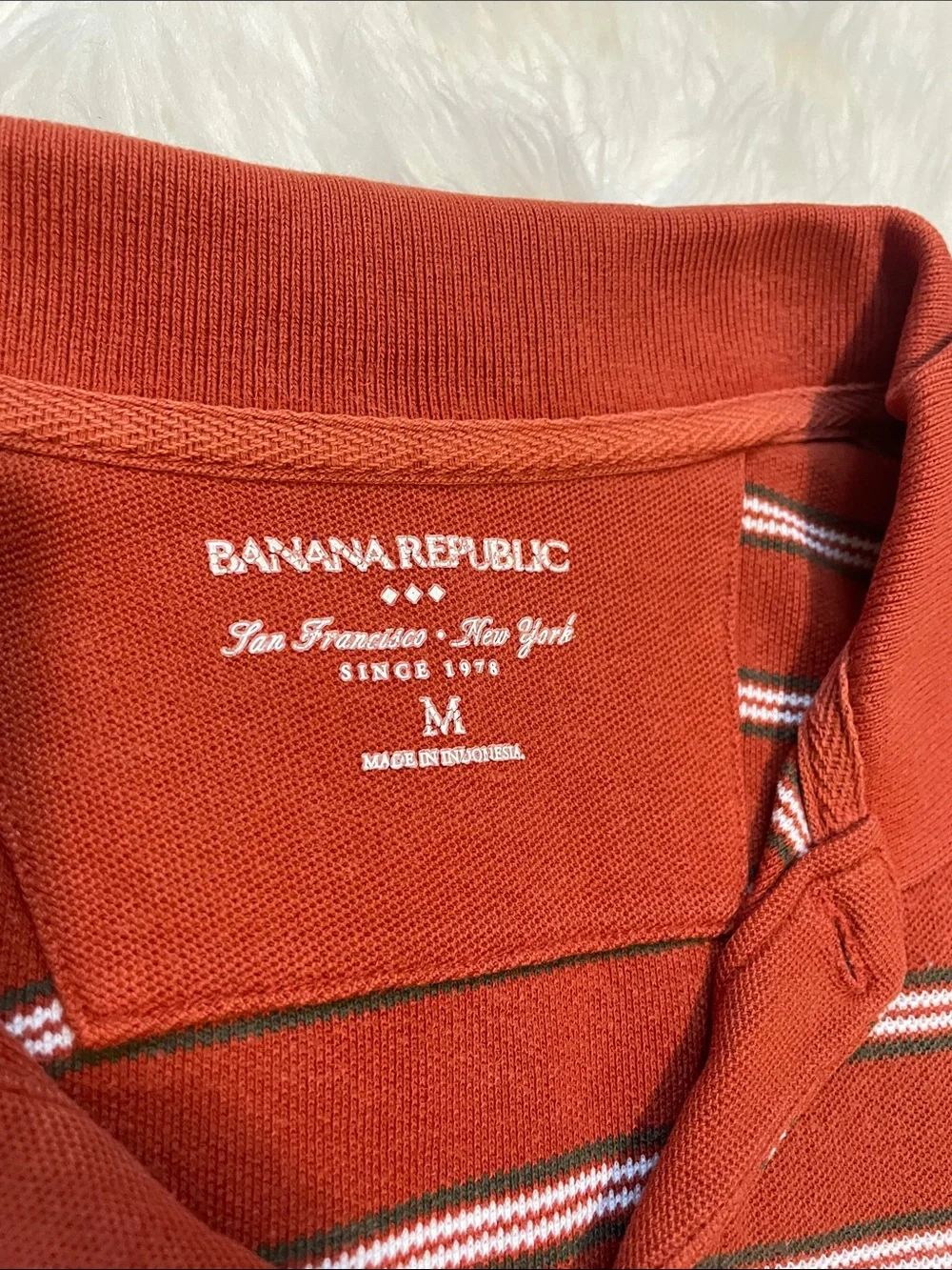 Banana Republic Factory Orange & White Striped Polo Shirt Medium